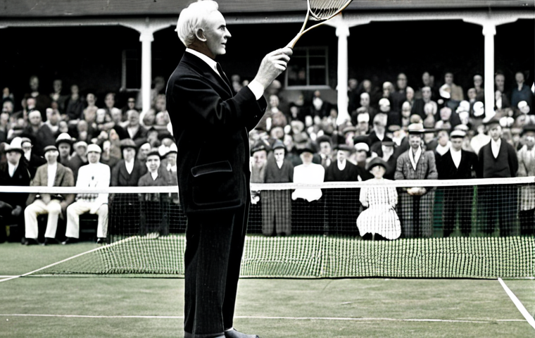 Sir George Thomas, Early Badminton Champion**
"A vintage photograph of Sir George Thomas, a prominent badminton player from the early 20th century, wearing classic sporting attire (fully clothed, appropriate attire). He is holding a wooden badminton racket on a grass court. Background: A blurry image of spectators watching the match. black and white photography, professional, safe for work, appropriate content, modest, perfect anatomy, correct proportions, natural pose, well-formed hands, proper finger count, natural body proportions."
**